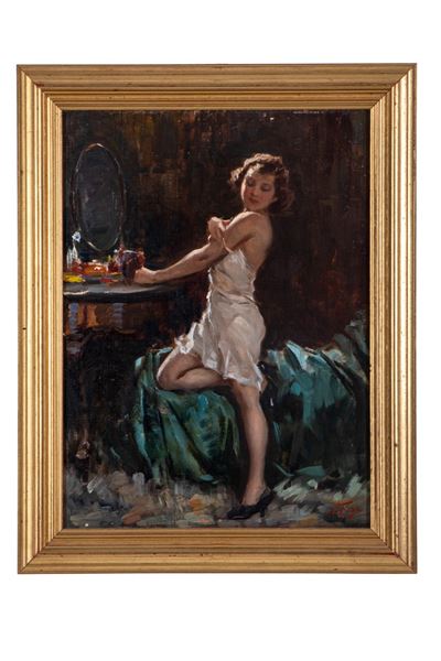 Donna in vestaglia, olio su tela
