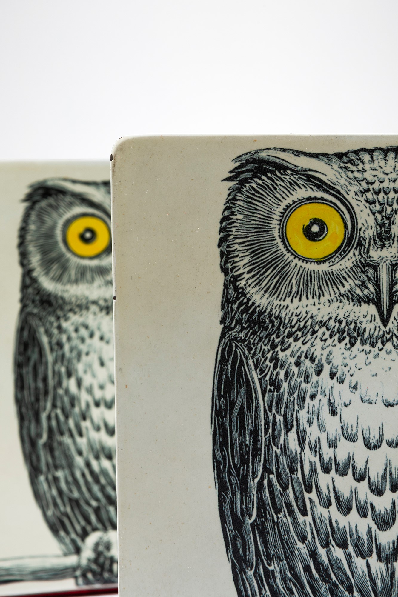 Due fermalibri decorati con un gufo