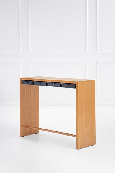 Console mod. Aquisgrana, legno massello e metallico, 1994 circa