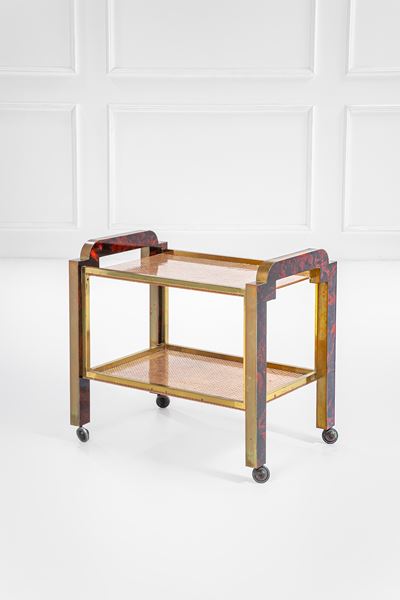 Carrello di servizio in ottone e resina plastica, 1970 ca.