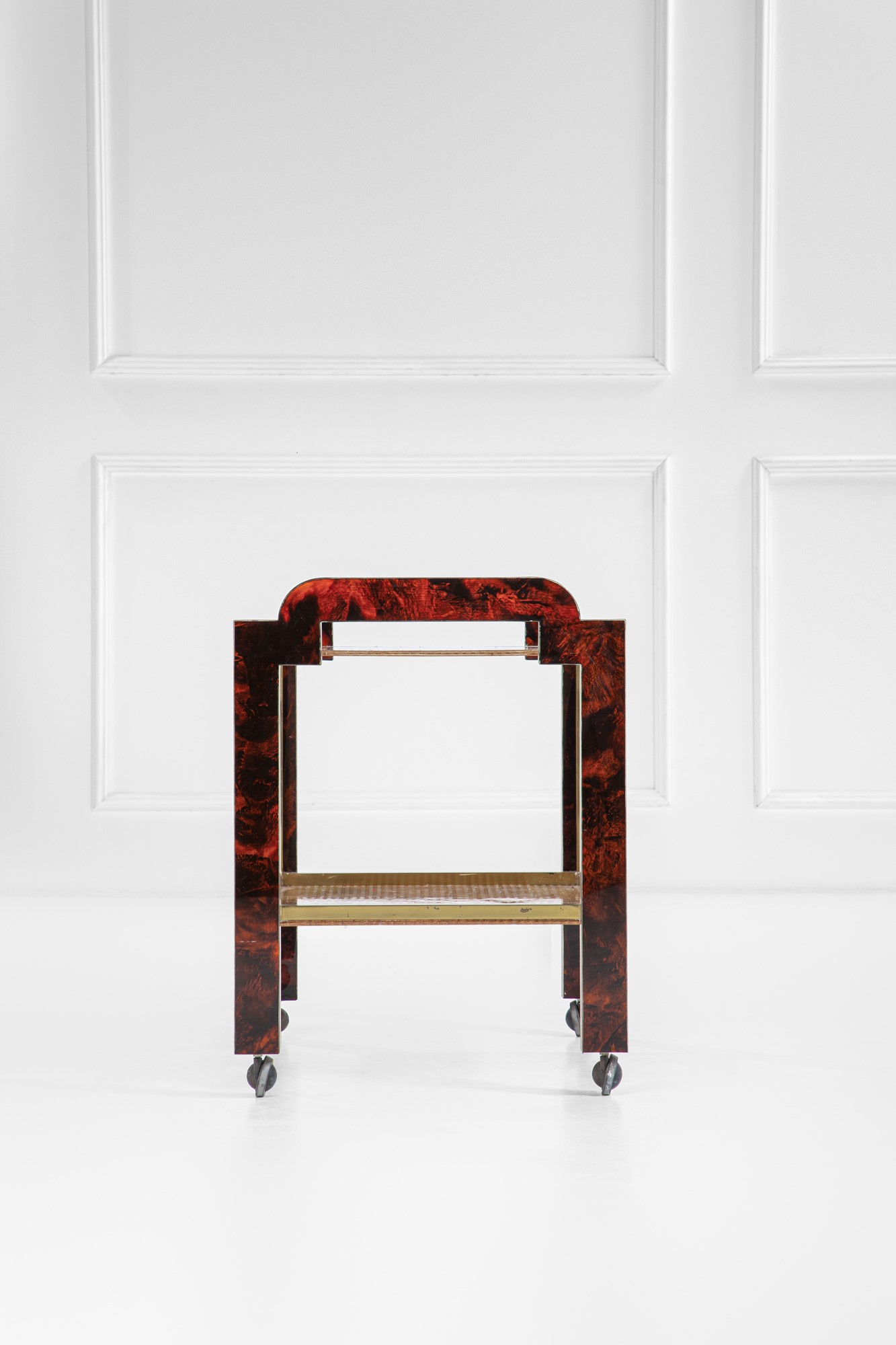 Carrello di servizio in ottone e resina plastica, 1970 ca.