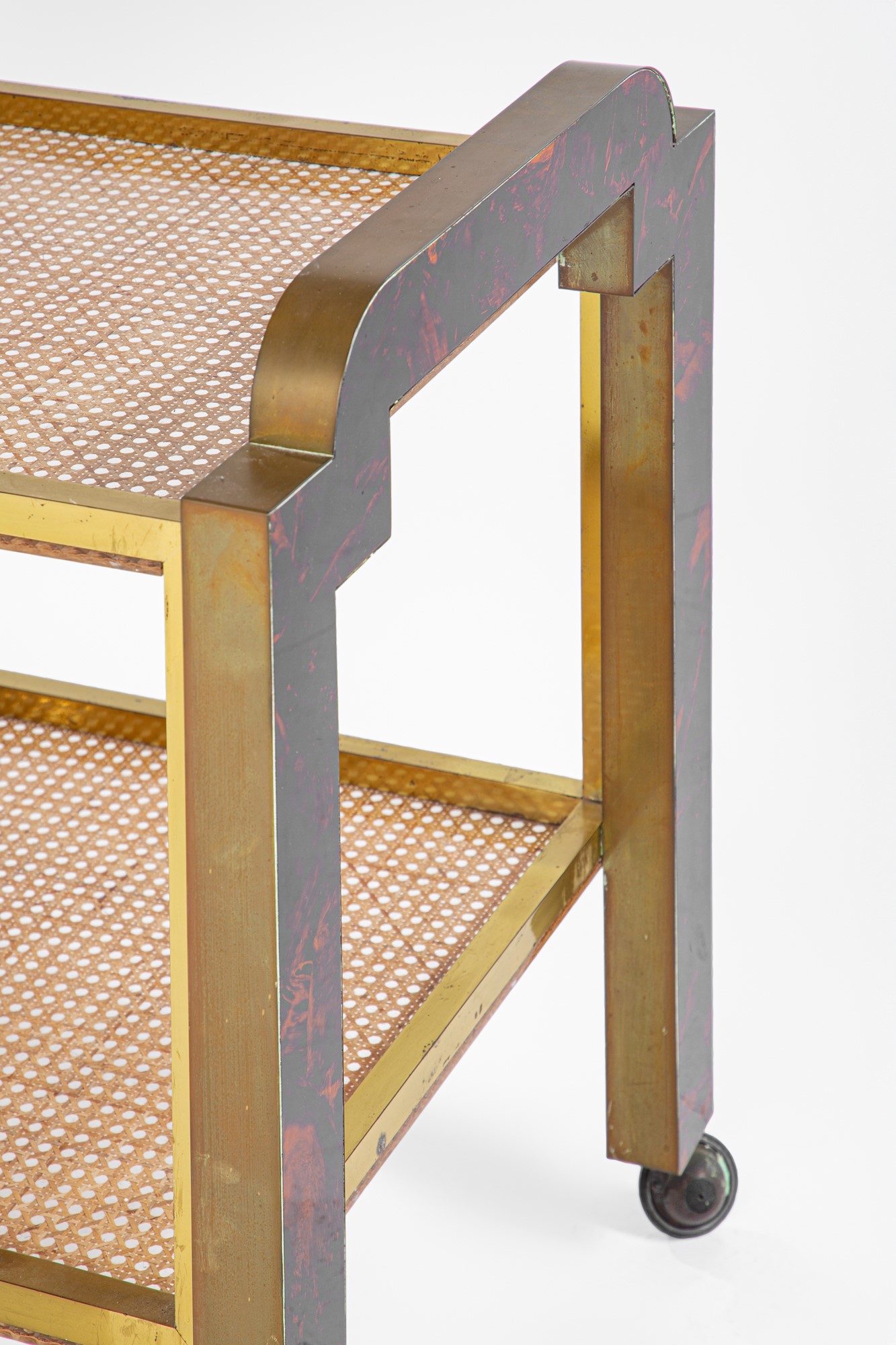 Carrello di servizio in ottone e resina plastica, 1970 ca.