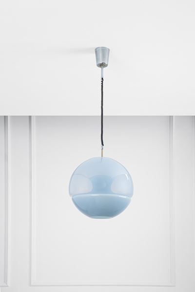 Lampada a sospensione mod. LS116, Vetro incamiciato colorato e metallo