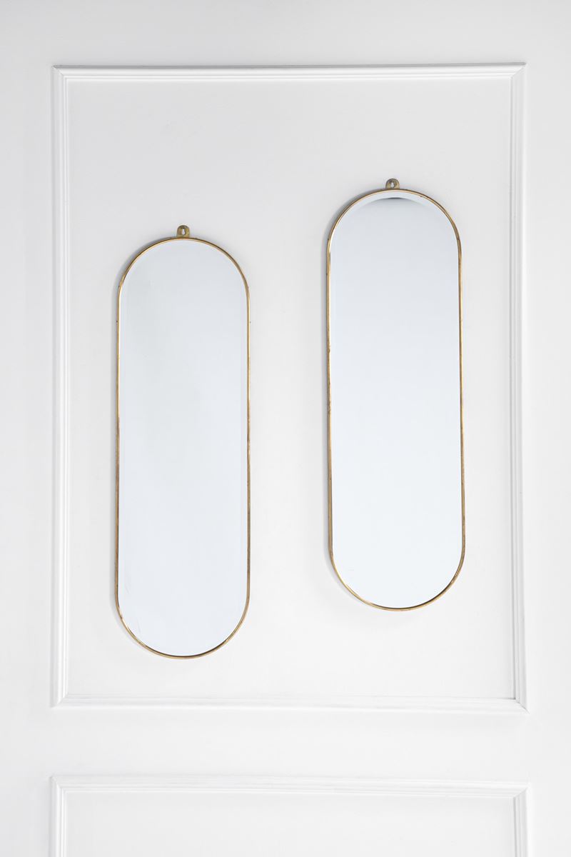 Due specchiere, ottone lucido con vetro specchiato, circa 1970