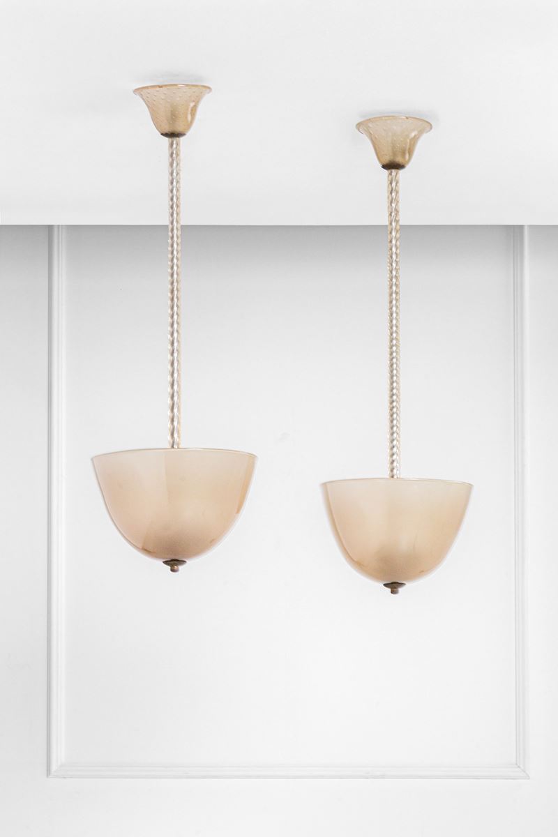 Due lampade a sospensione in vetro di Murano