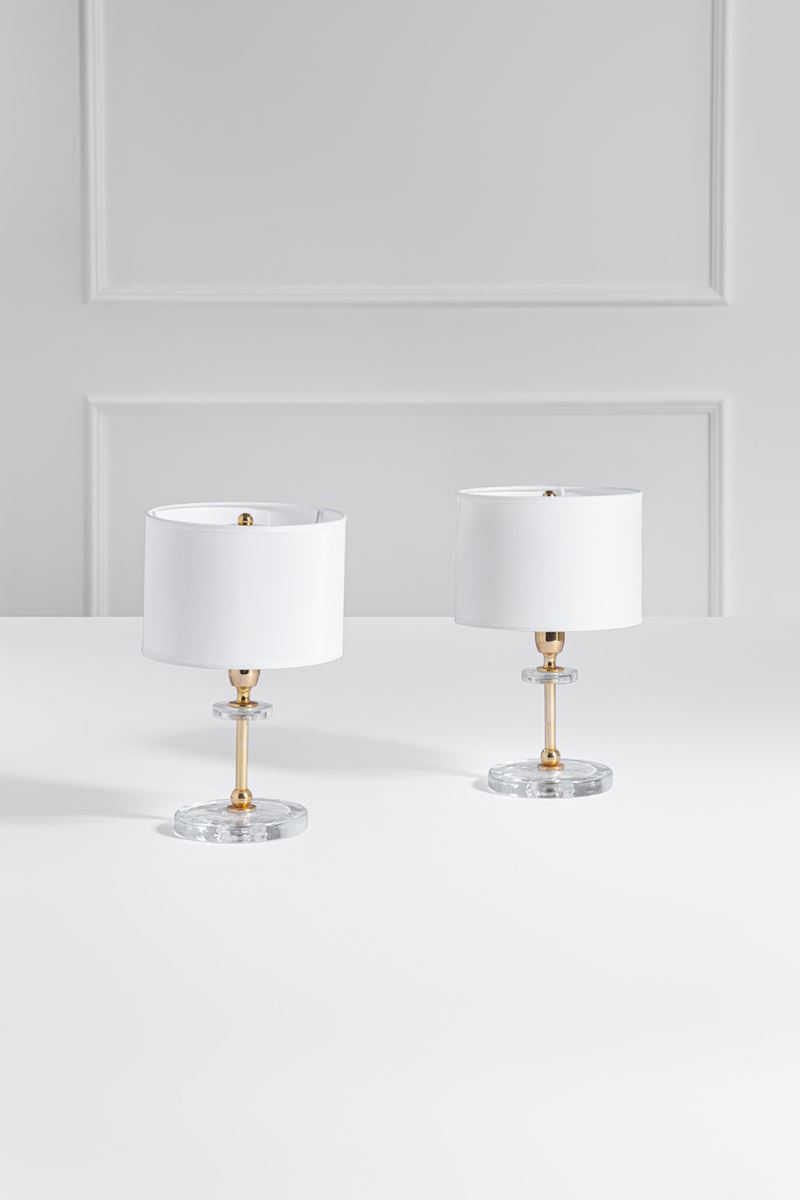 Lampade da comodino in metallo dorato e vetro trasparente, anni '70