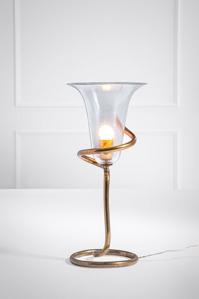 Lampada da tavolo modello Snake in vetro di Murano e ottone