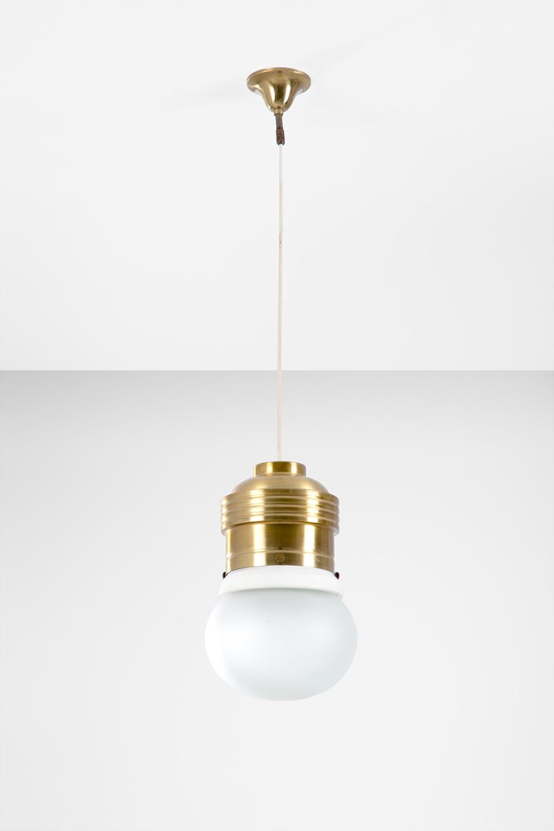 Fontana Arte - Lampada a sospensione mod. 2406 in ottone e vetro acidato