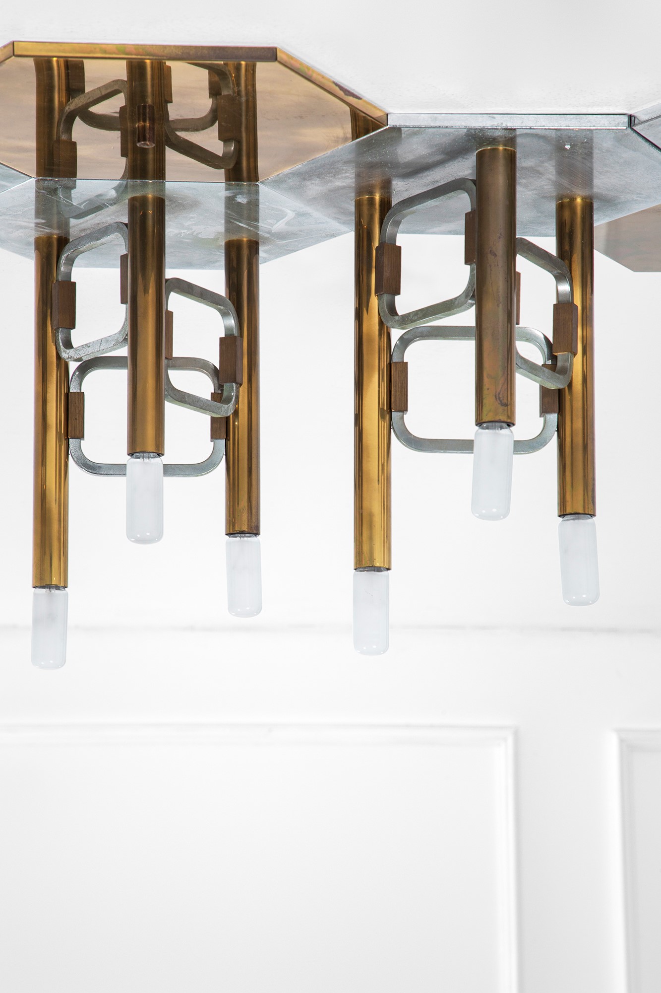 Sciolari - Lampadario modulare a plafone in metallo cromato e ottonato