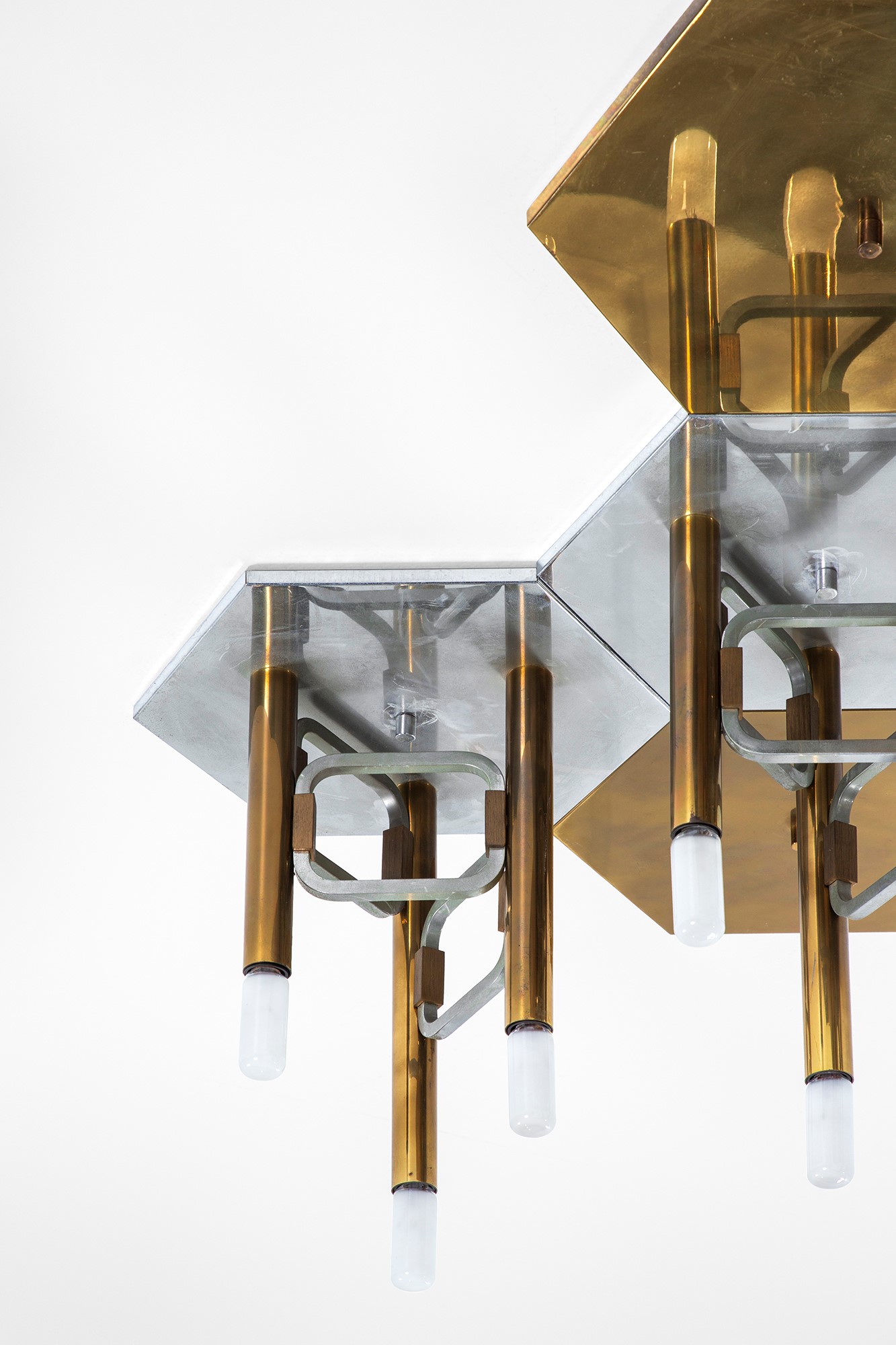 Sciolari - Lampadario modulare a plafone in metallo cromato e ottonato