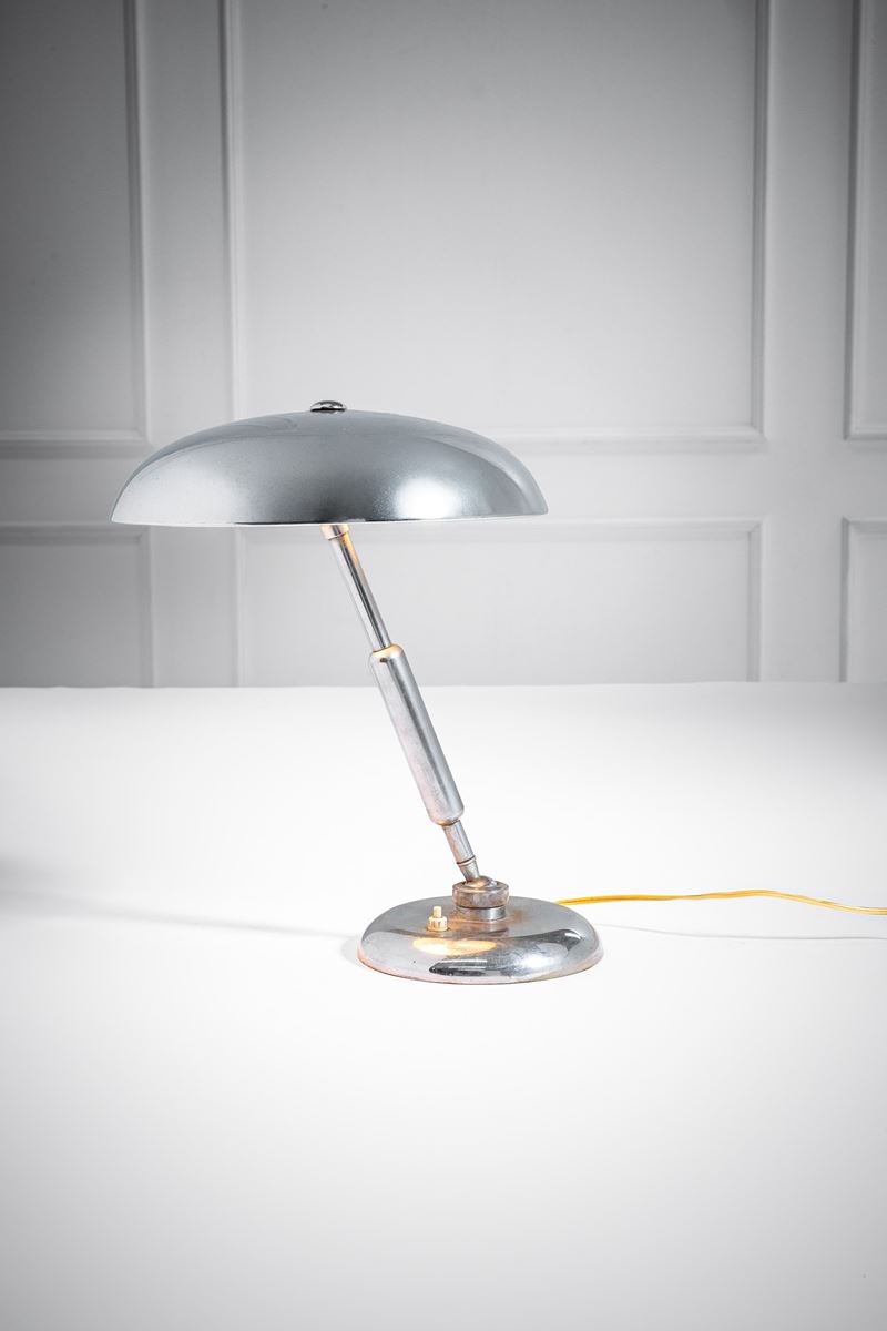 Lampada da tavolo snodabile, ottone nichelato (circa 1950)