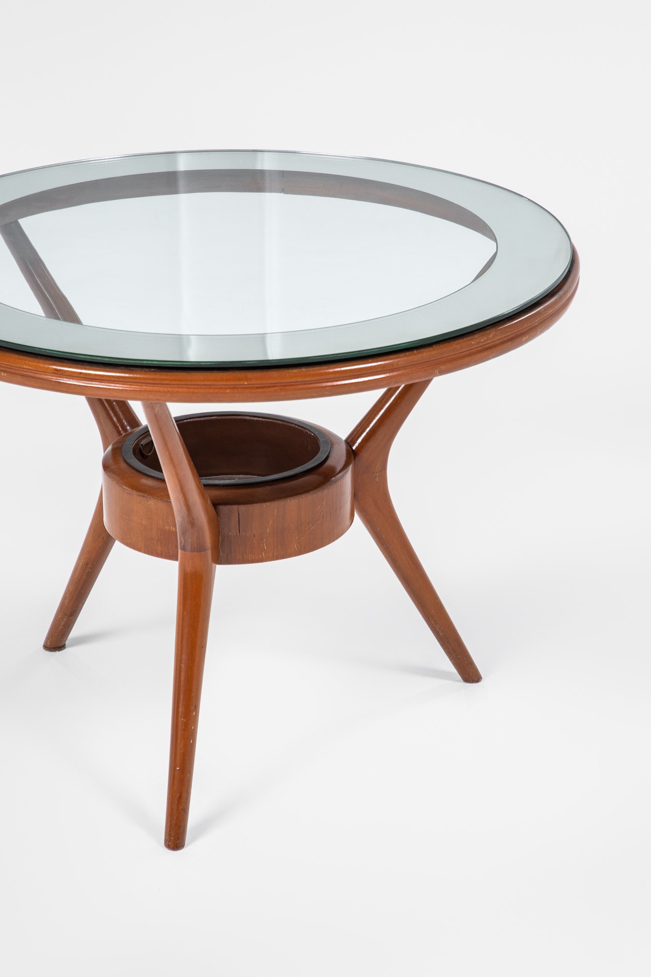 Tavolino, legno e vetro molato con fascia specchiata (ca. 1950)