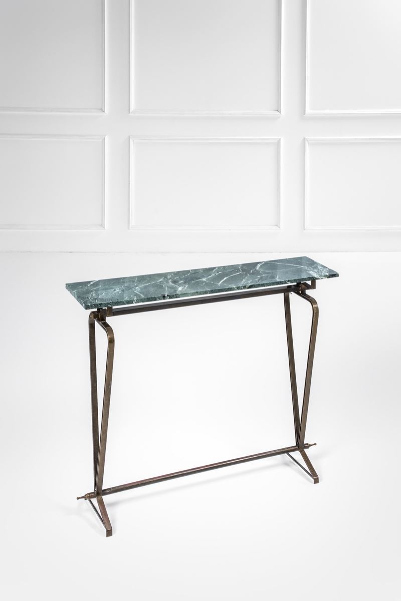 Console, ottone e marmo verde Alpi (ca. 1950)