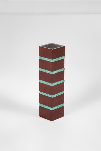 Posacenere da terra modello 2113, legno, cristallo e metallo