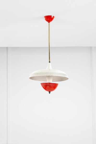Lampada a sospensione in metallo verniciato e ottone