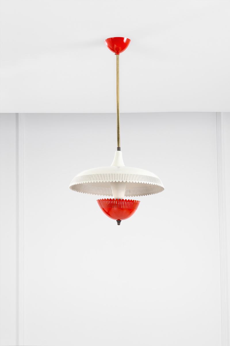Gilardi & Barzaghi (attr.) - Lampada a sospensione in metallo verniciato e ottone