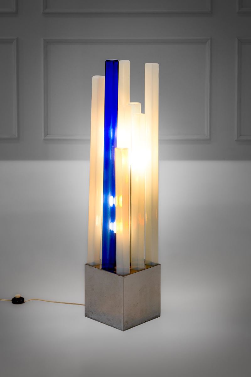 Angelo Brotto - Lampada da terra modello Ursula, metallo cromato e vetro di Murano