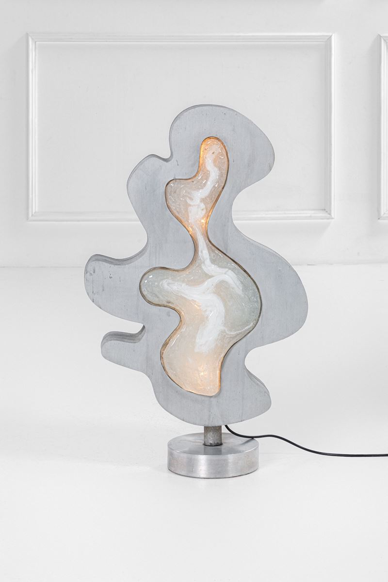 Albano Poli - Scultura luminosa mod. Vegnusca, alluminio e cristallo greggio