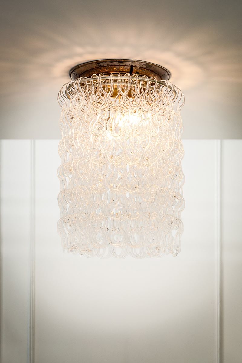 Vistosi - Lampadario in vetro trasparente con struttura in metallo nichelato