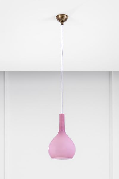 Lampada a sospensione in vetro incamiciato e ottone
