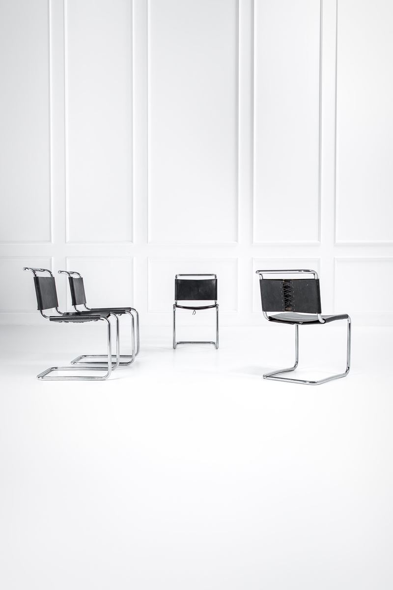 Marcel Breuer - Quattro sedie mod. B33, tubolare d’acciaio e rivestimento in pelle