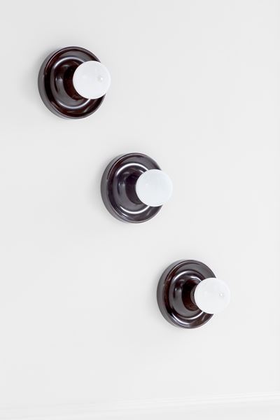 Tre lampade a plafone, alluminio verniciato, stile industriale (ca. 1950)