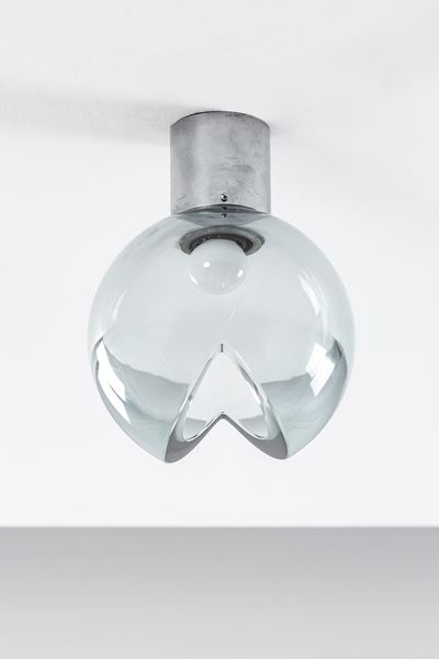 Lampada a sospensione in vetro di Murano trasparente e metallo cromato