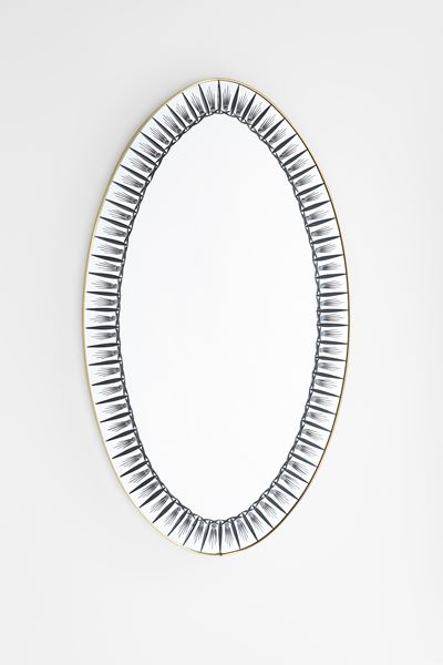 Specchiera in ottone lucido con fascia incisa