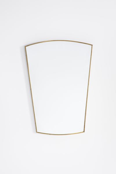 Specchio da parete, cornice in ottone lucido e vetro specchiato (circa 1950)