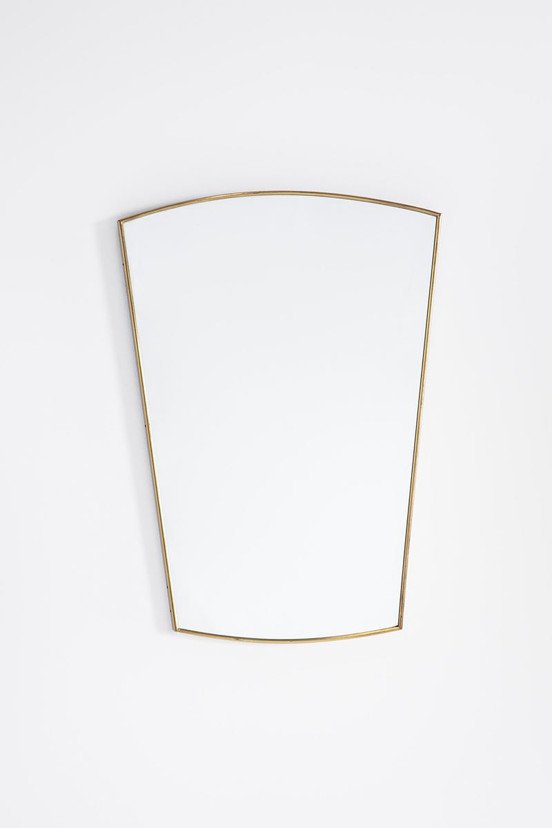 Specchio da parete, cornice in ottone lucido e vetro specchiato (circa 1950)