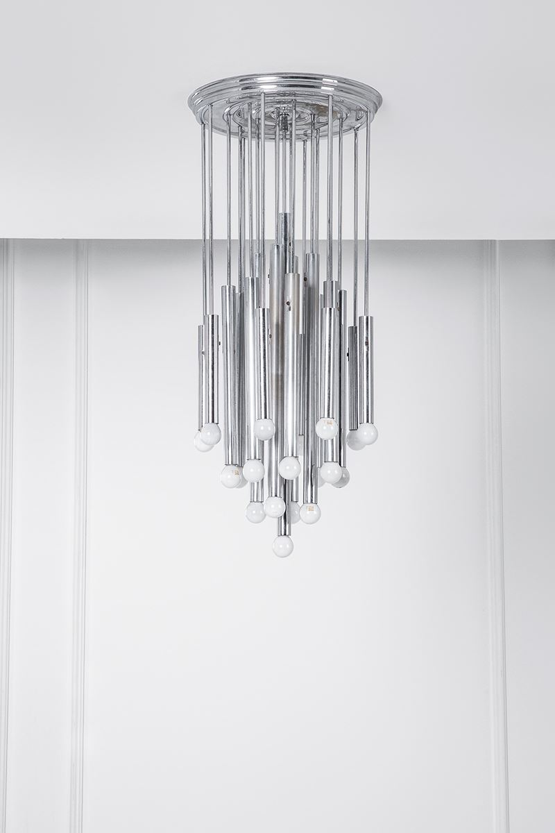 Esperia (attr.) - Lampadario in metallo cromato