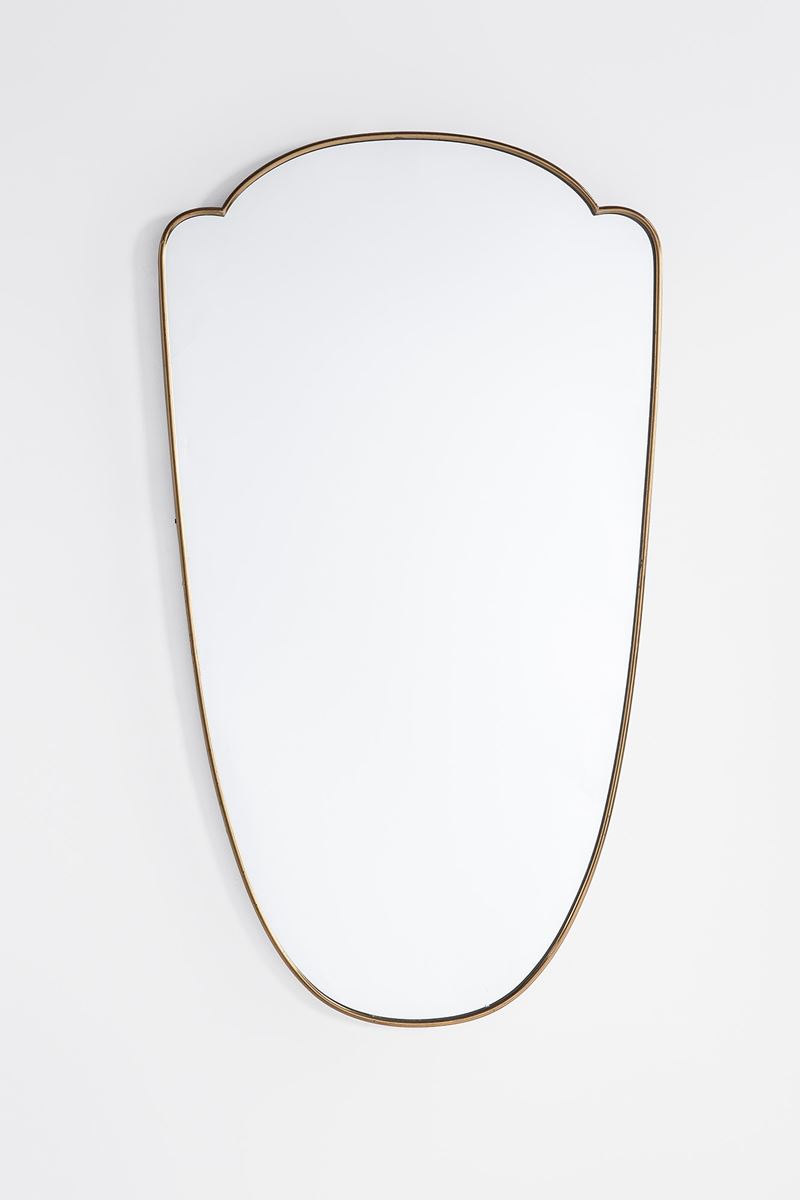 Specchio da parete, cornice in ottone e vetro specchiato
