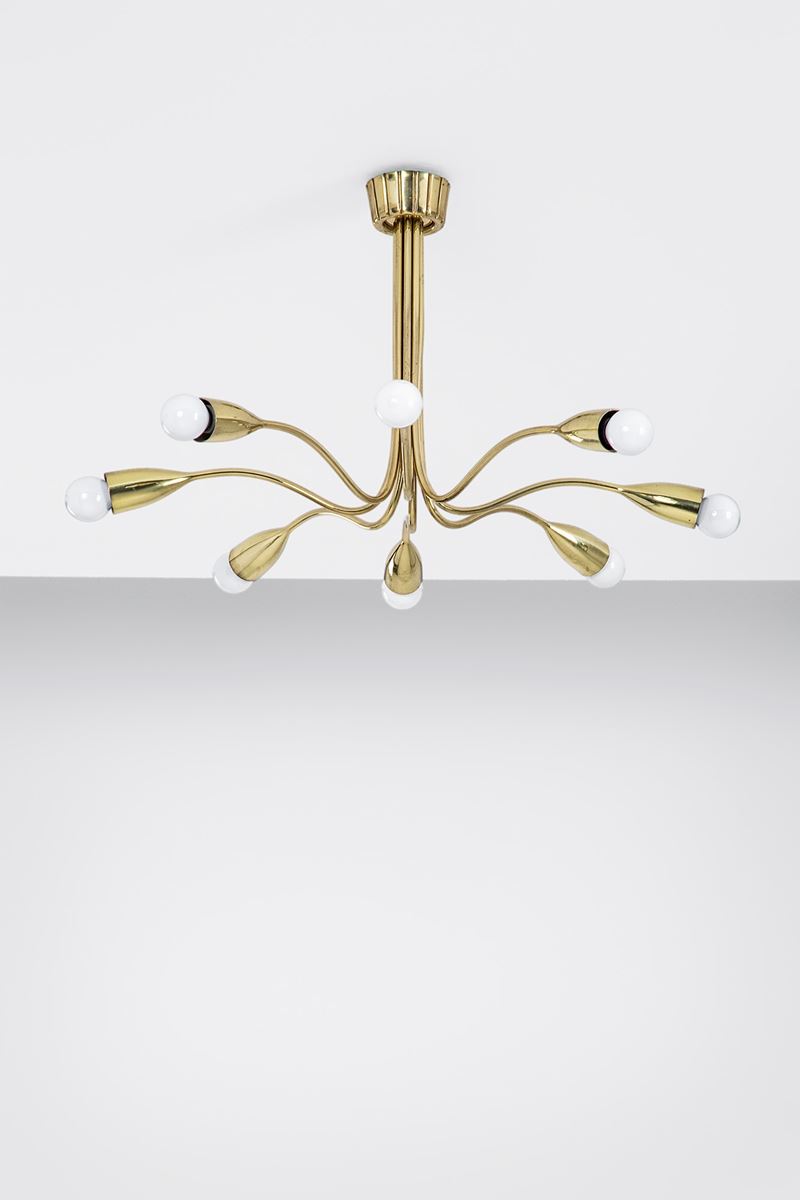 Oscar Torlasco (attr.) - Lampadario a otto luci in ottone dorato