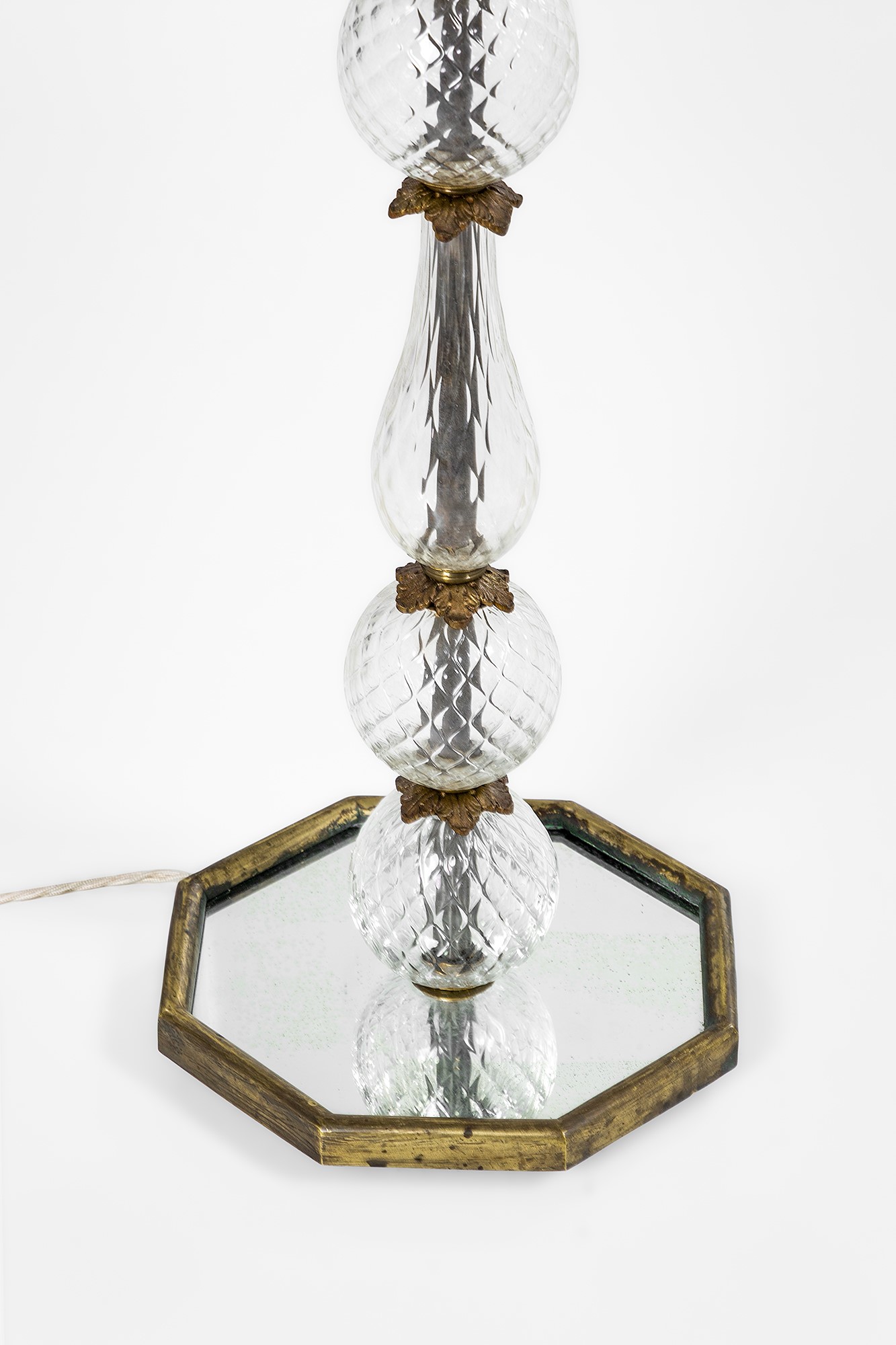 Seguso Vetri D'arte (attr.) - Lampada da terra in vetro balloton, vetro specchiato e ottone