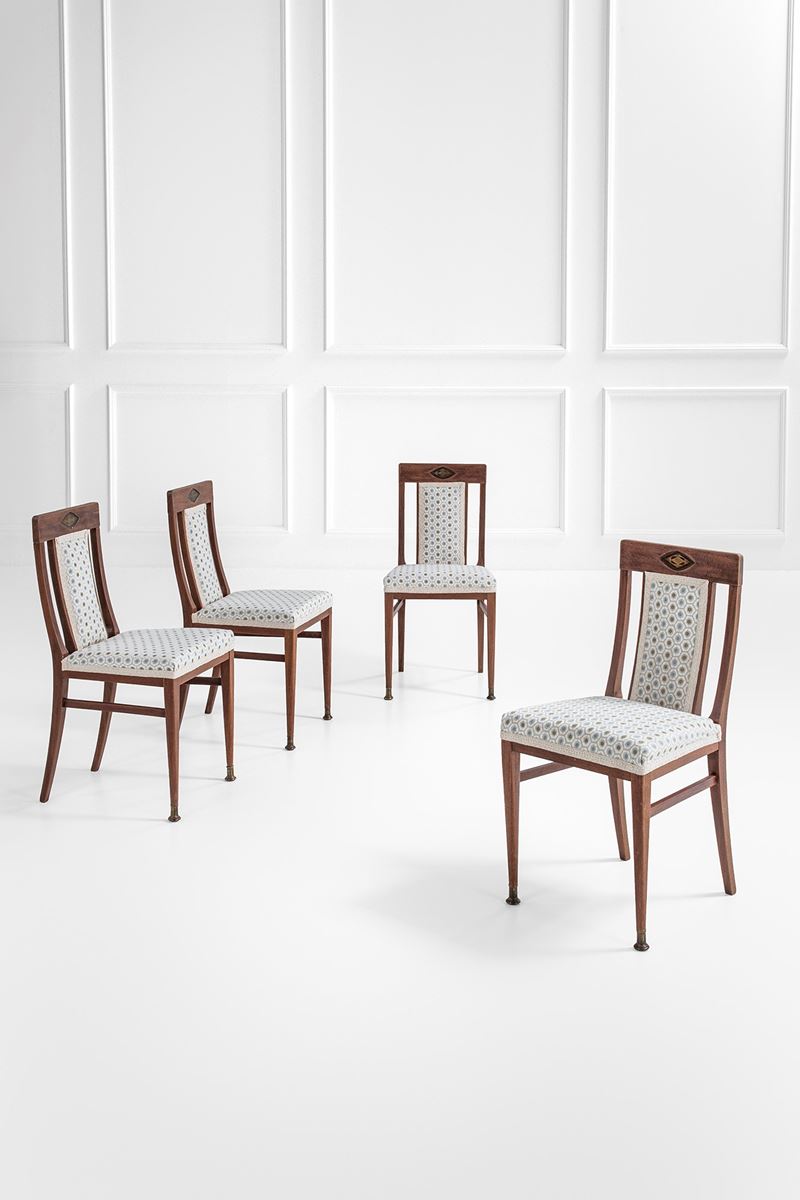 Julius & Josef Herrmann - Quattro sedie in legno sagomato con tessuto e dettagli in ottone
