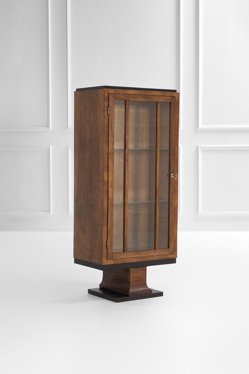 Cabinet con vetrina, legno tinto impiallacciato e cristallo trasparente, anni 1930 circa