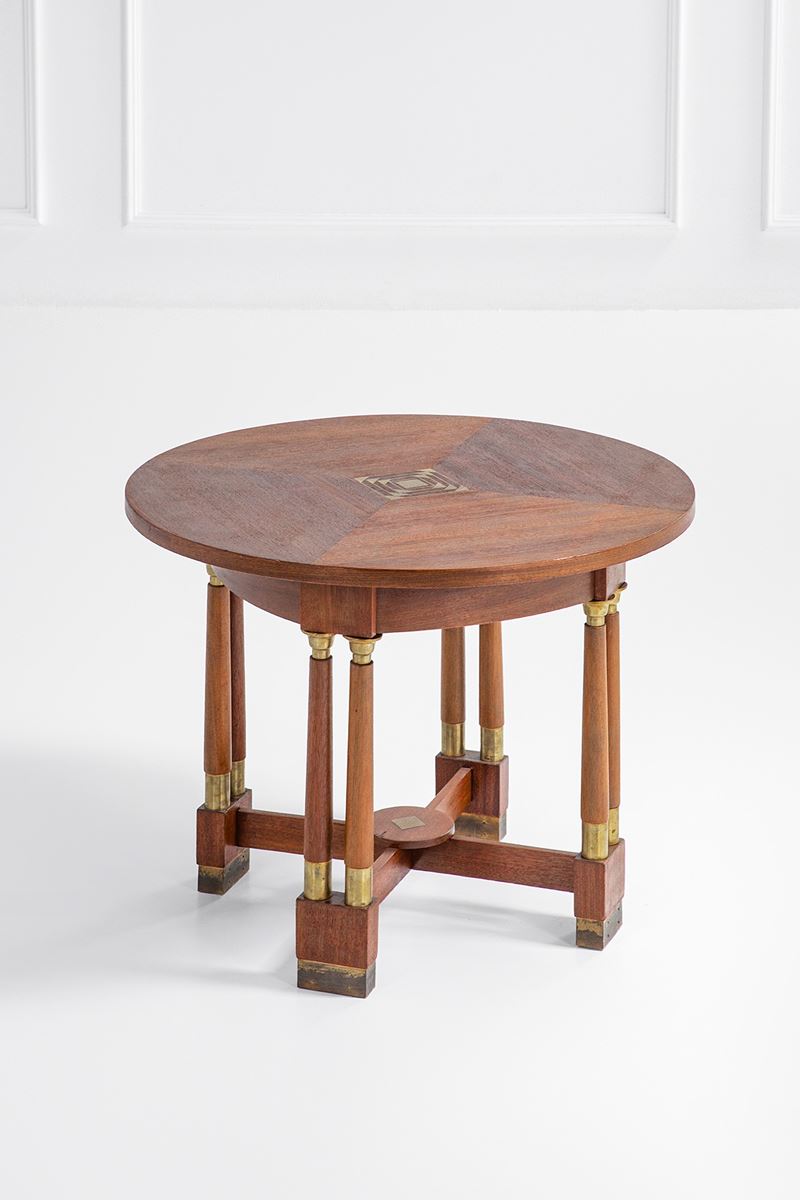 Julius & Josef Herrmann - Tavolino in legno con ottone lucido e intarsi