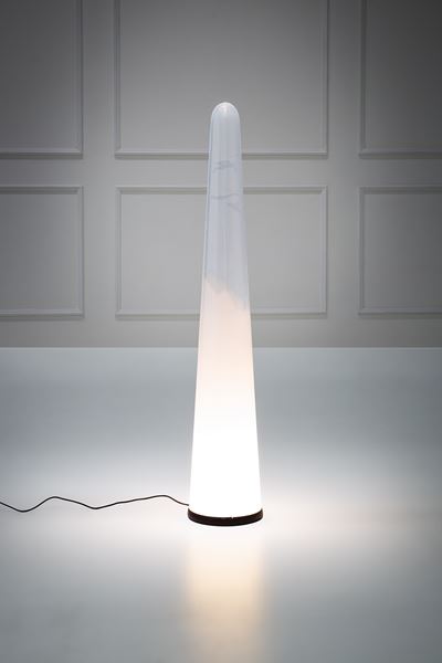 Lampada da terra in vetro lattimo e trasparente