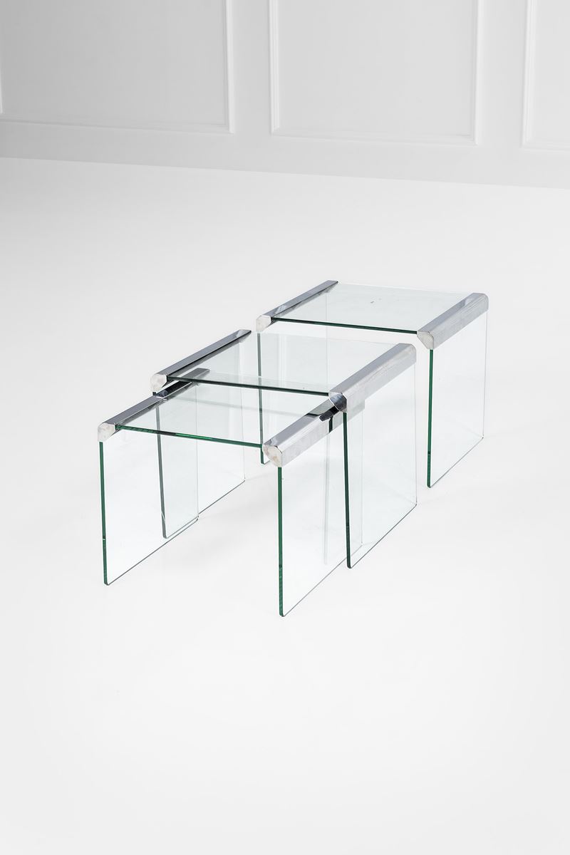 Gallotti & Radice - Tre tavolini in cristallo molato e metallo cromato