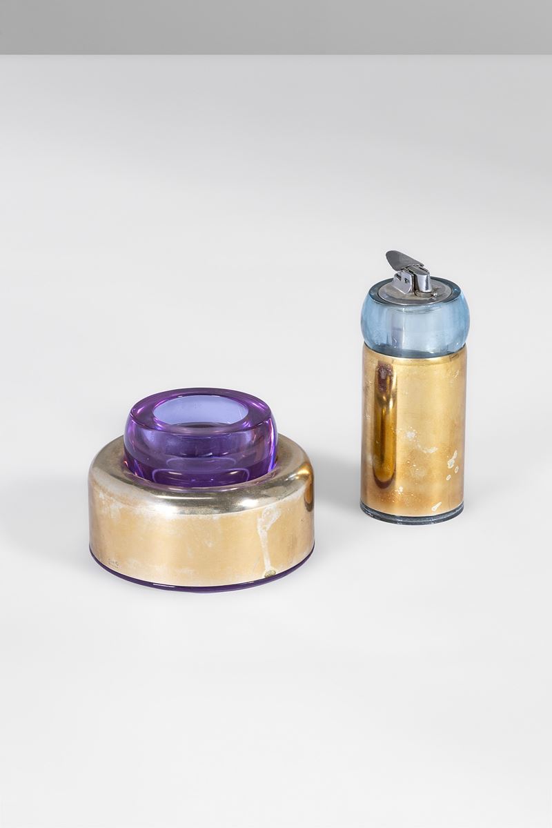 Joe Colombo - Set da fumo in vetro colorato e metallo placcato argento