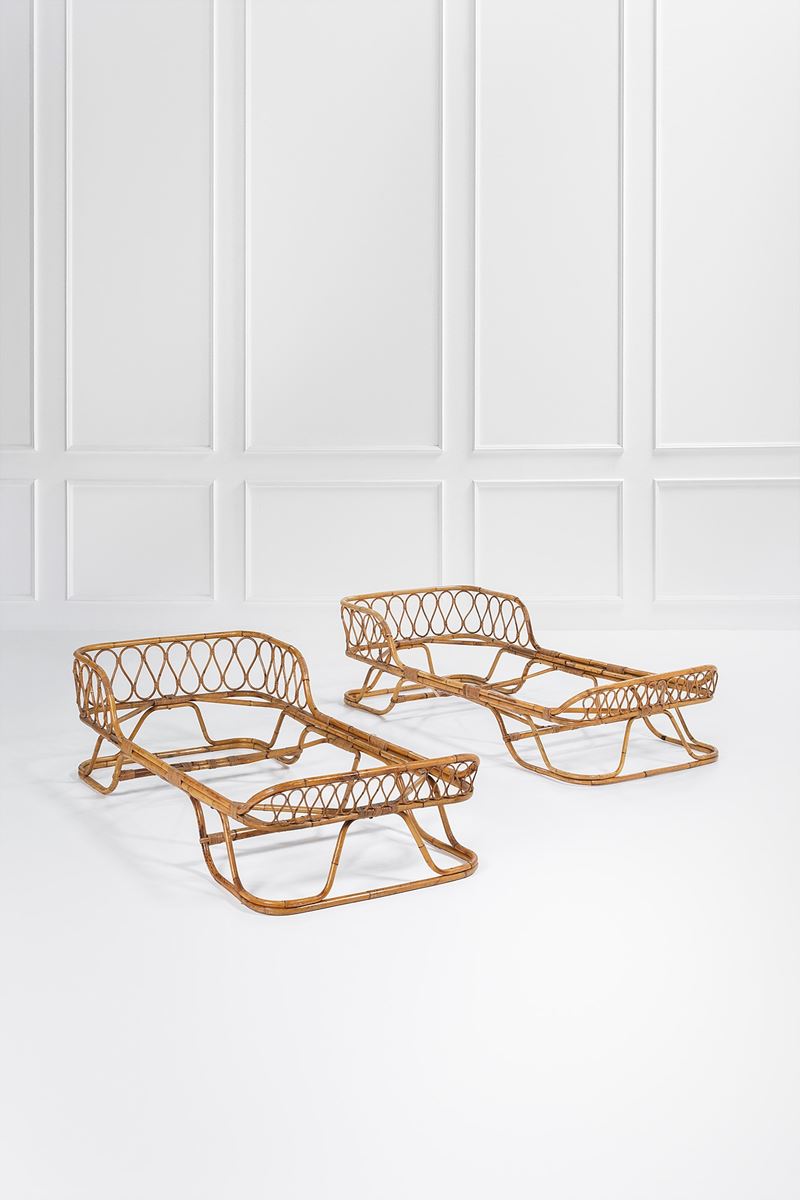 Daybed, bambù e canna d’India con struttura in midollino, circa 1960