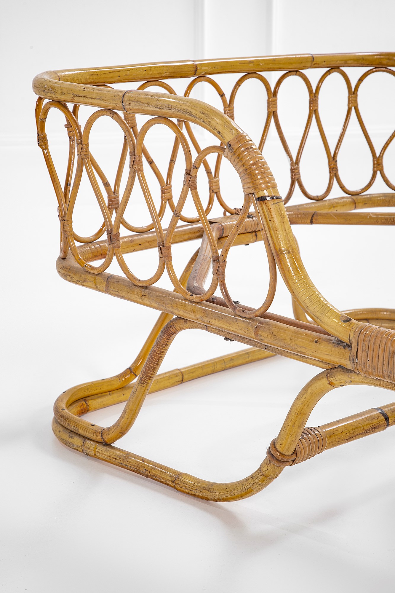 Daybed, bambù e canna d’India con struttura in midollino, circa 1960