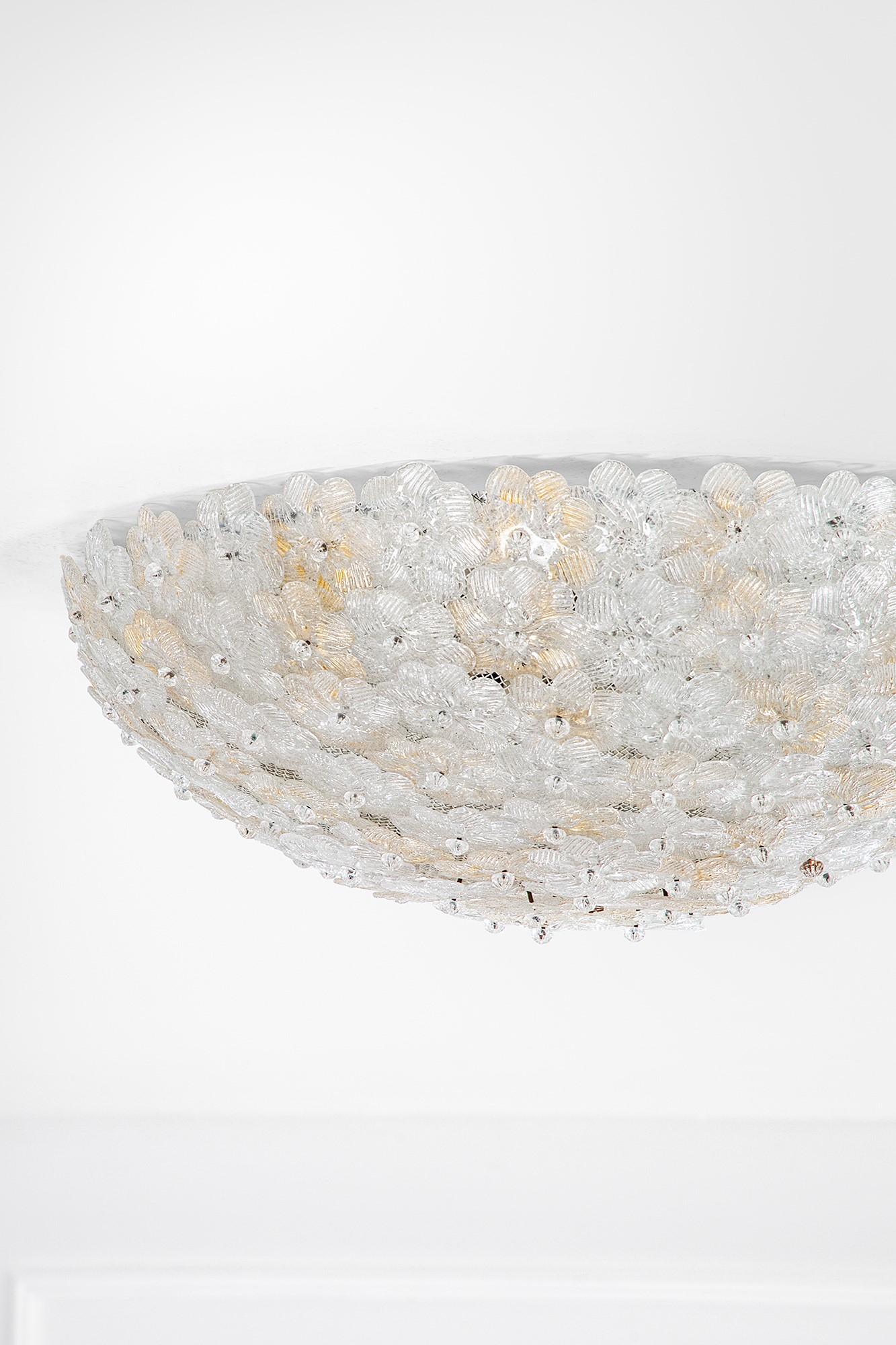 Flavio Poli - Grande lampada da soffitto in vetro di Murano trasparente con foglia d’oro