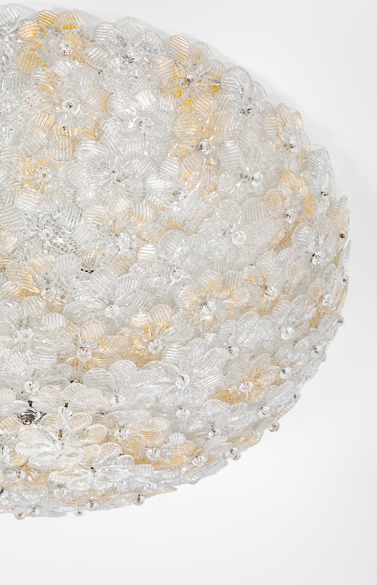 Flavio Poli - Grande lampada da soffitto in vetro di Murano trasparente con foglia d’oro