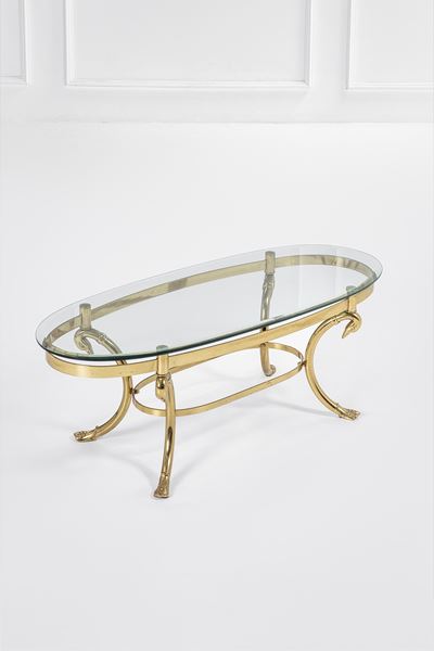 Tavolino in cristallo molato e ottone sagomato, c. 1980