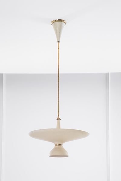 Lampadario in metallo verniciato e ottone lucido