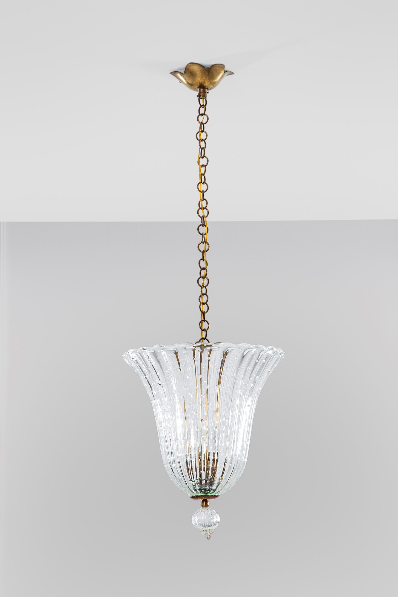 Barovier & Toso - Lampada a sospensione in vetro costolato e ottone