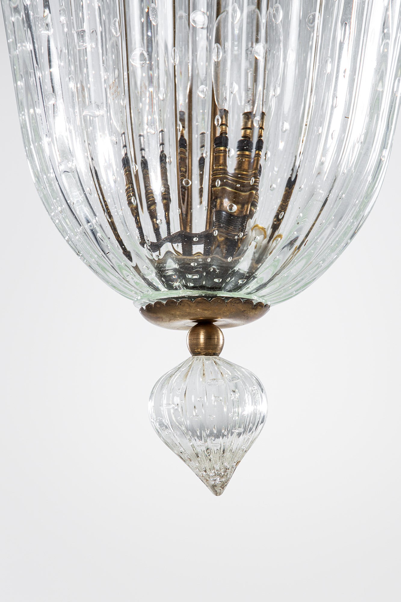 Barovier & Toso - Lampada a sospensione in vetro costolato e ottone
