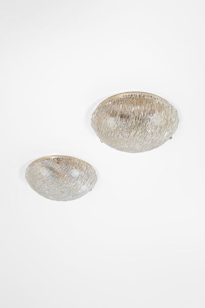 Coppia di lampade da plafone o da parete in vetro corteccia