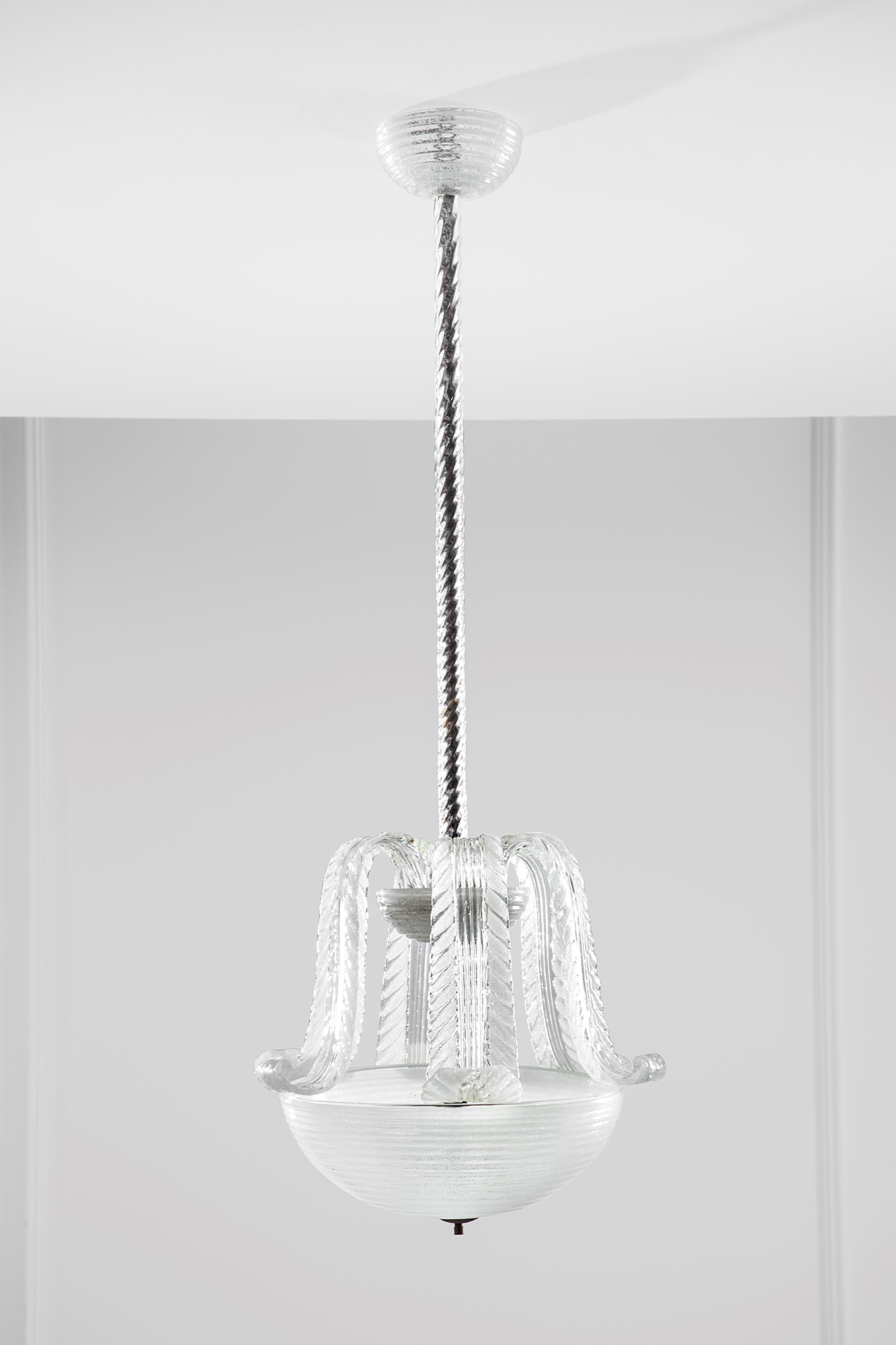 Barovier & Toso - Lampadario in vetro pulegoso e costolato (produzione 1940 circa)